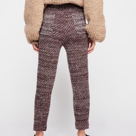 Free People Cozy Knit Deep Red Combo Pants. S - Picture 2 of 9